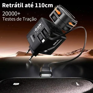 Cabo de Dados Retrátil de Alta Velocidade 120W GaN USB Tipo C
