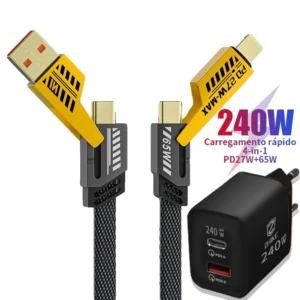 Cabo de Carregamento Rápido 4 em 1 USB Tipo C e Adaptador GaN Nylon